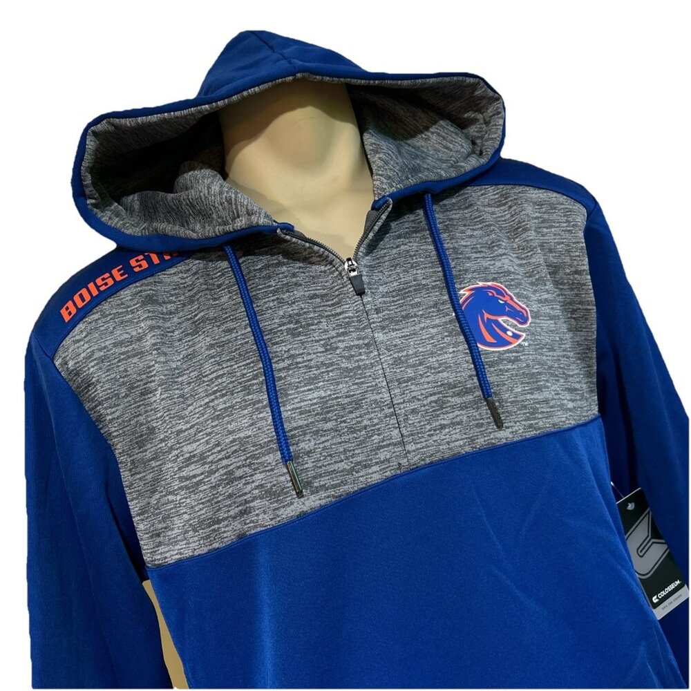 NEW Boise State BSU Broncos Colosseum Hoodie Blue 1/4 Zip Sweatshirt Men's L
